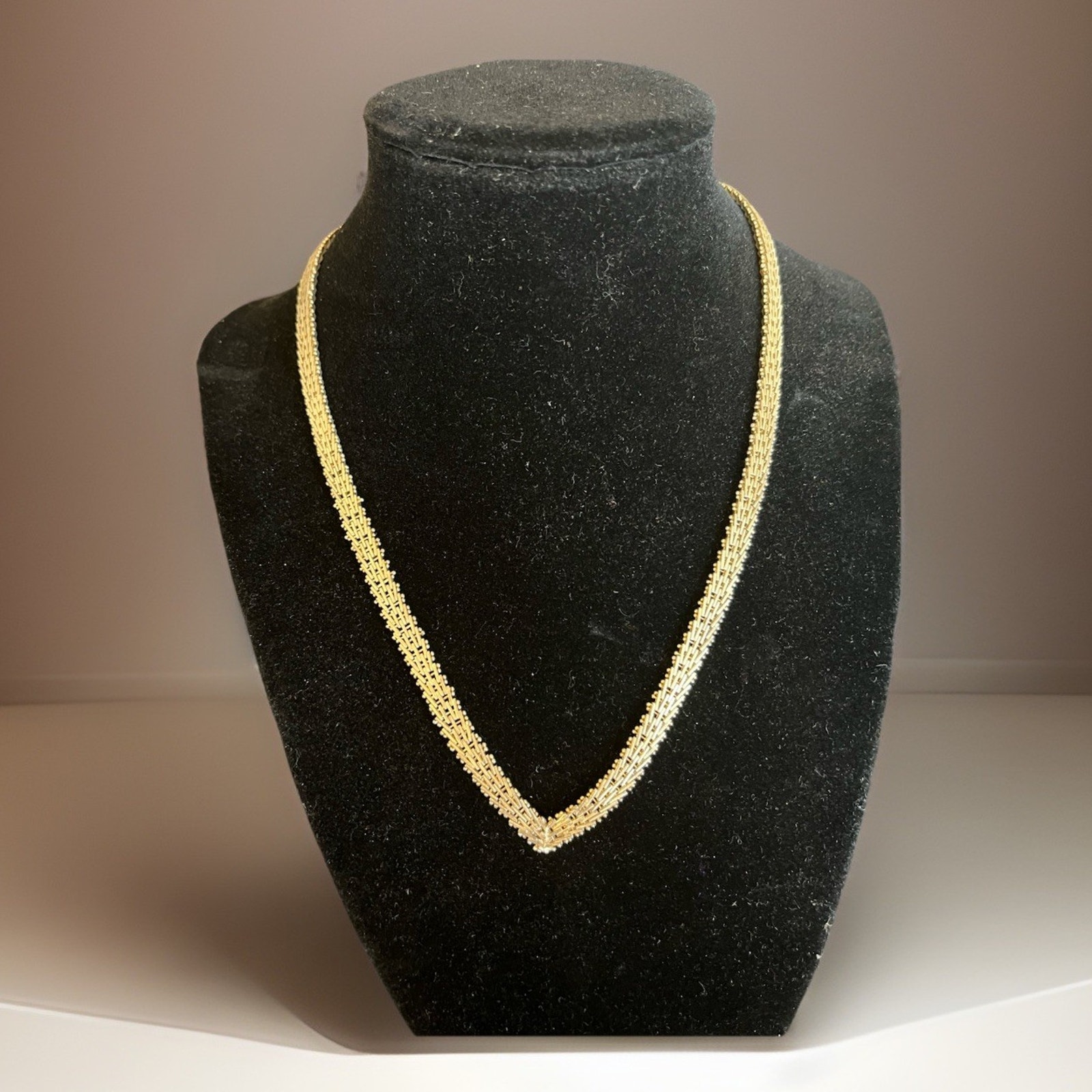 Vtg Riccio Sterling 925 Gold Vermeil Italian V Shape Necklace 26.6g 17”
